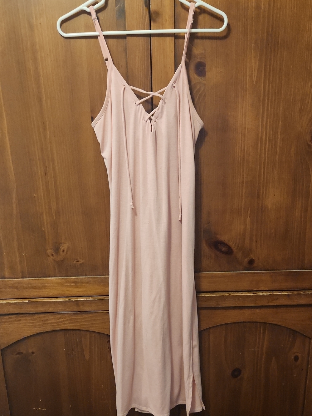 Women's Sleeveless Lace-Up Midi Dress With Side Slits in Blush